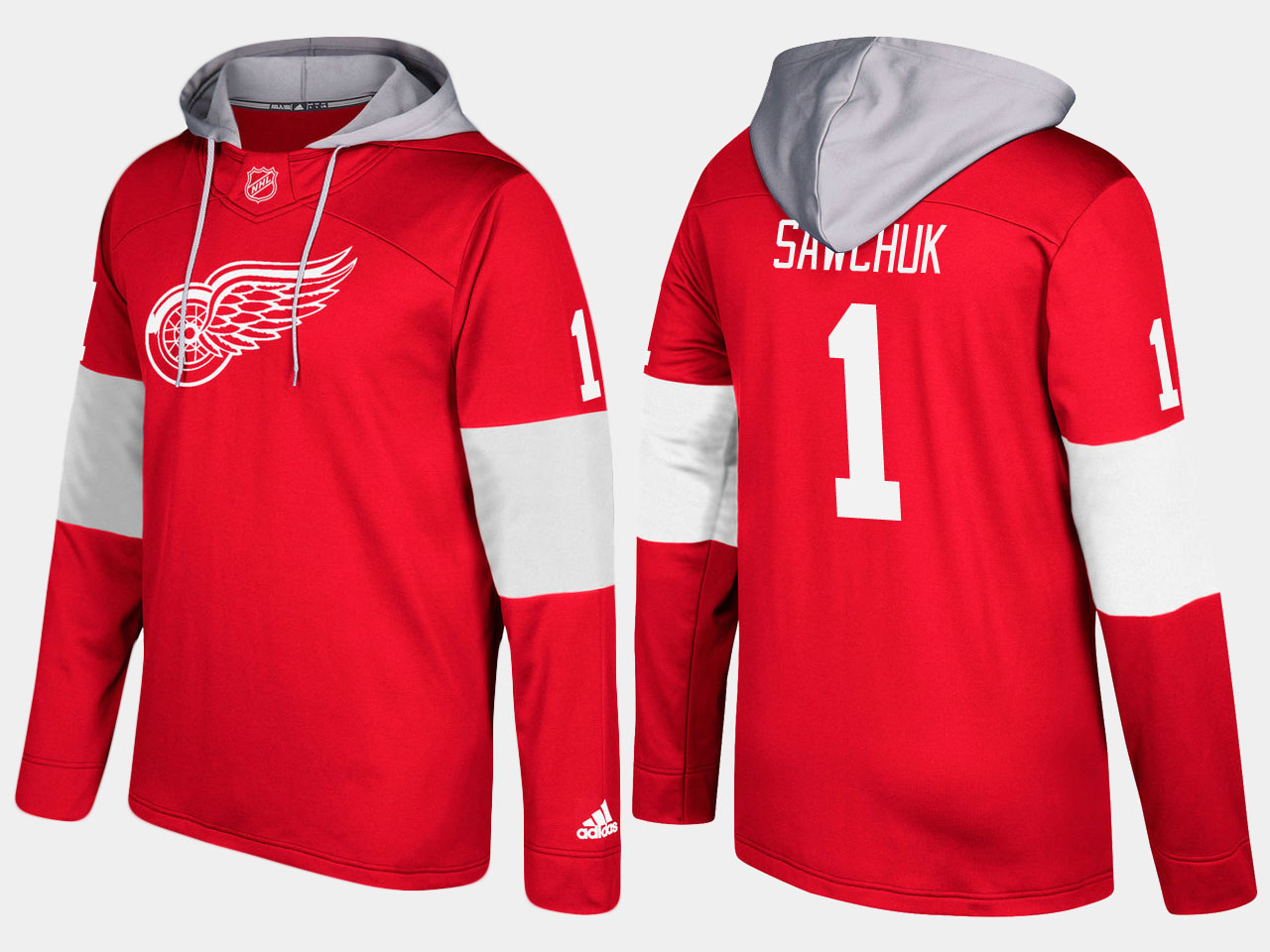 NHL Men Detroit red wings retired terry sawchuk red  hoodie->detroit red wings->NHL Jersey